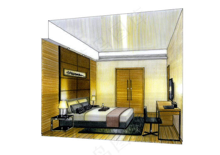 主卧室内设计素材手绘图片素材