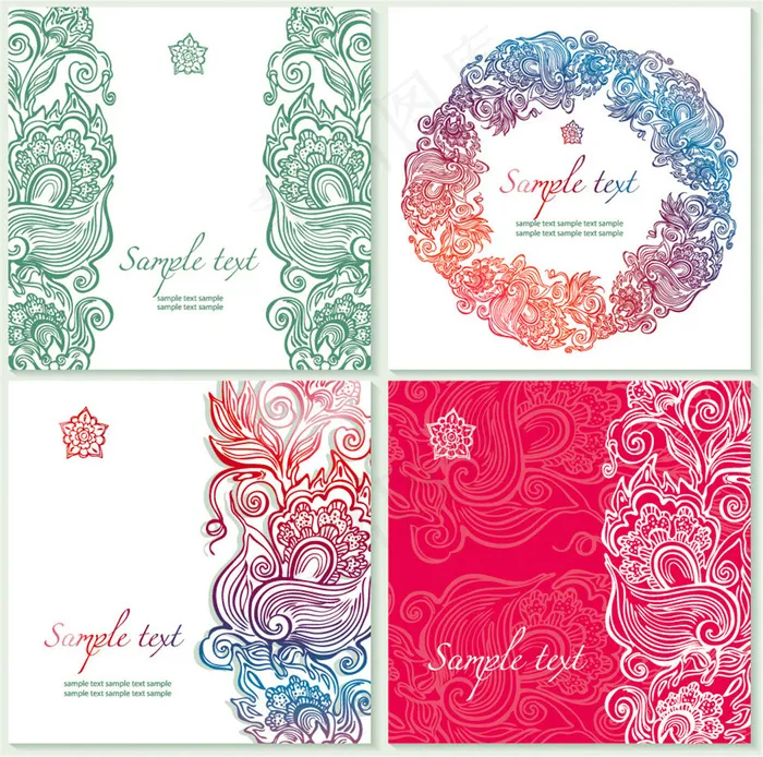 彩色花朵婚礼卡片图片eps,ai矢量模版下载