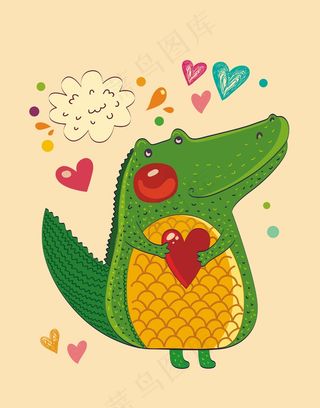 卡通动物鳄鱼心形节日素材