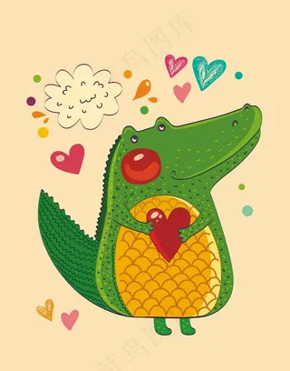 卡通动物鳄鱼心形节日素材