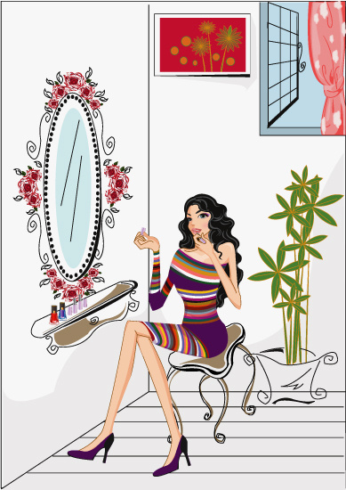 时尚女性 休闲购物 矢量人物 AI...