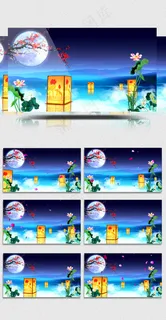 荷塘圆月梅花灯笼元宵晚会背景视频