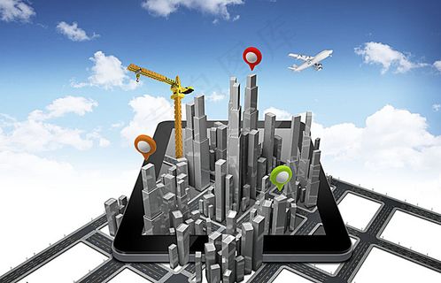 城市高楼大厦与平板电脑