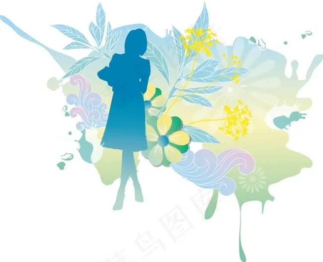 连衣裙女剪影ai矢量模版下载