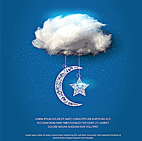 棉花云朵星空月亮矢量素材图片eps,ai矢量模版下载