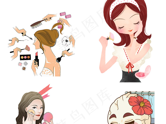 卡通美女敷面膜png图片素材psd模版下载