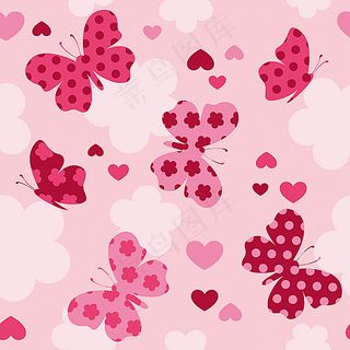 花朵心形和蝴蝶背景