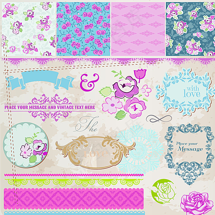 复古花卉标签图片