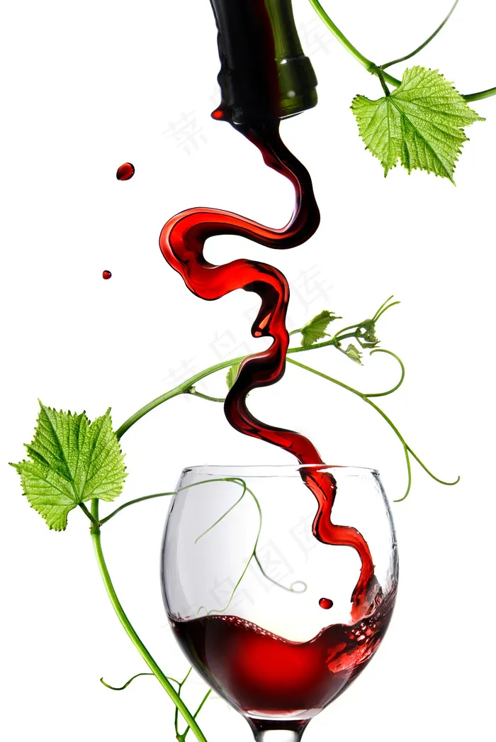 动感红酒绿叶图片
