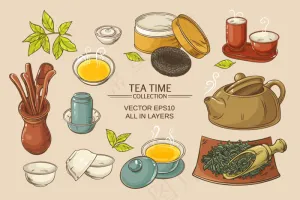 卡通矢量茶具