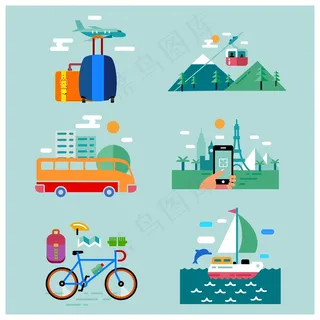 旅游概念图标设计各种风格自由向量
