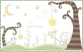 大樹下的男孩和大嘴鳥