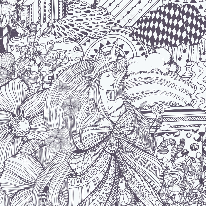 手绘女王插图矢量素材eps,ai矢量模版下载