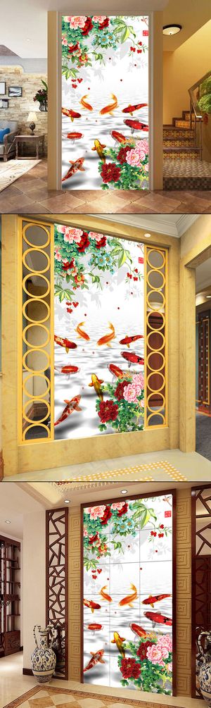 花鸟鱼玄关背景图