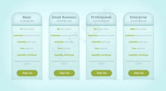 网页价格表设计psd素材