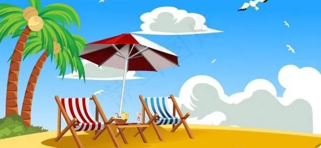 蓝天白云夏日沙滩风景图片eps,ai矢量模版下载