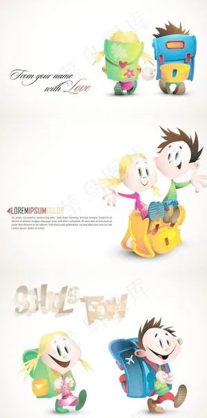 可爱的孩子,孩子学校的背书包矢量 可爱的孩子,孩子学校的背书包矢量
