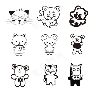 卡通动物简笔装饰画