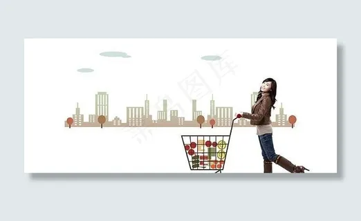推购物车的韩国女人psd分层