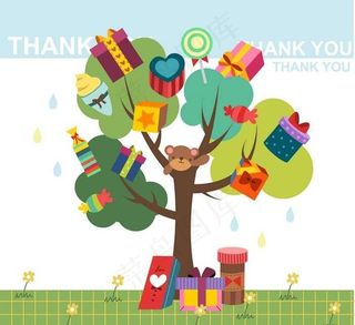 绿树和礼物盒图片