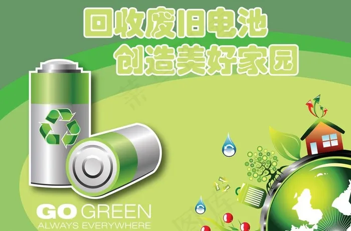 回收电池提示牌图片ai矢量模版下载