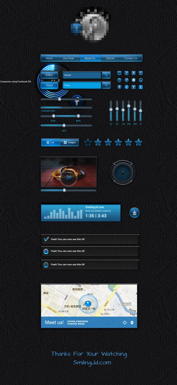 UI蓝色光感APP界面psd模版下载