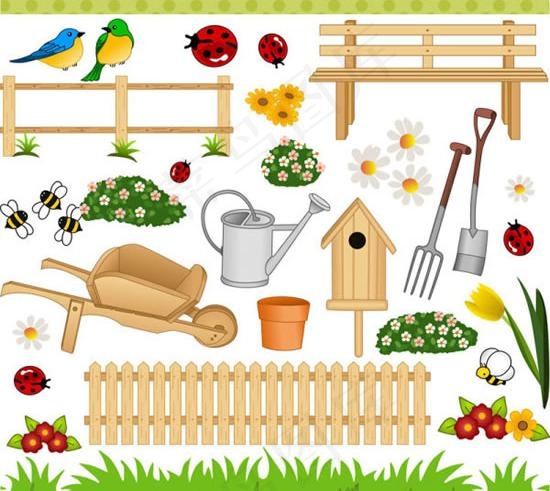 花园相关元素设计矢量素材