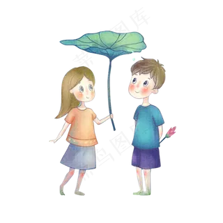 荷叶下男女表白情侣元素设计