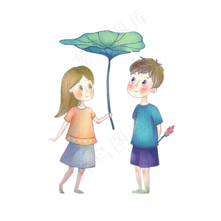 荷叶下男女表白情侣元素设计