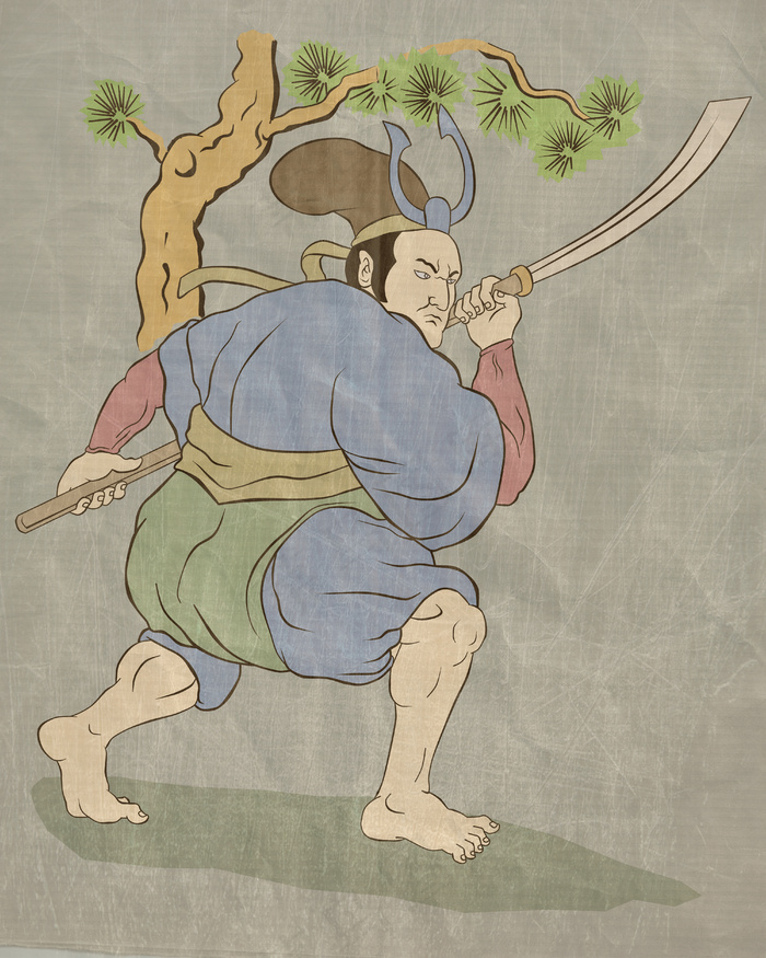 武士与武士刀剑战斗姿态
