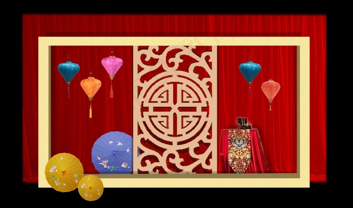 红色灯笼婚礼背景设计psd模版下载
