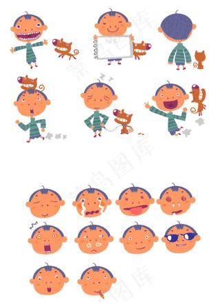 淘气男孩与小狗矢量素材