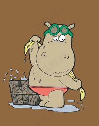 可爱卡通河马洗澡