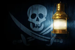 提灯和木板上的海盗标志图片