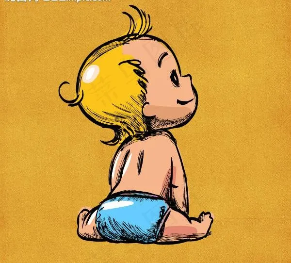 手绘婴儿图片ai矢量模版下载