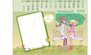 精美矢量2009情侣台历9月 日历