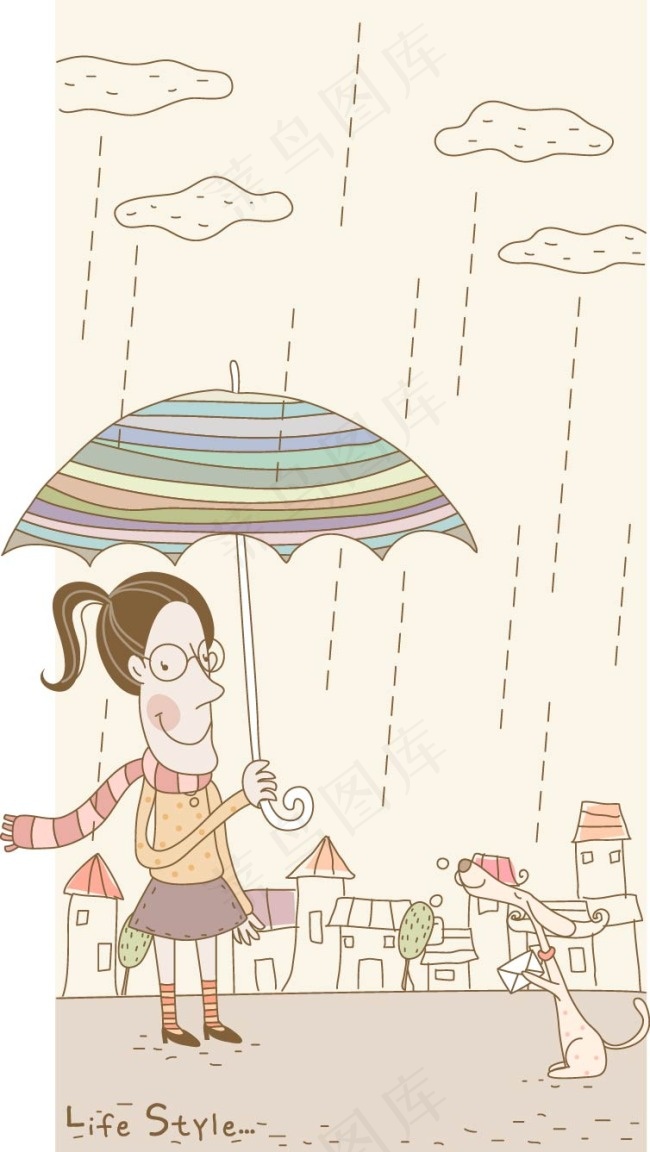 雨天的路人ai矢量模版下载