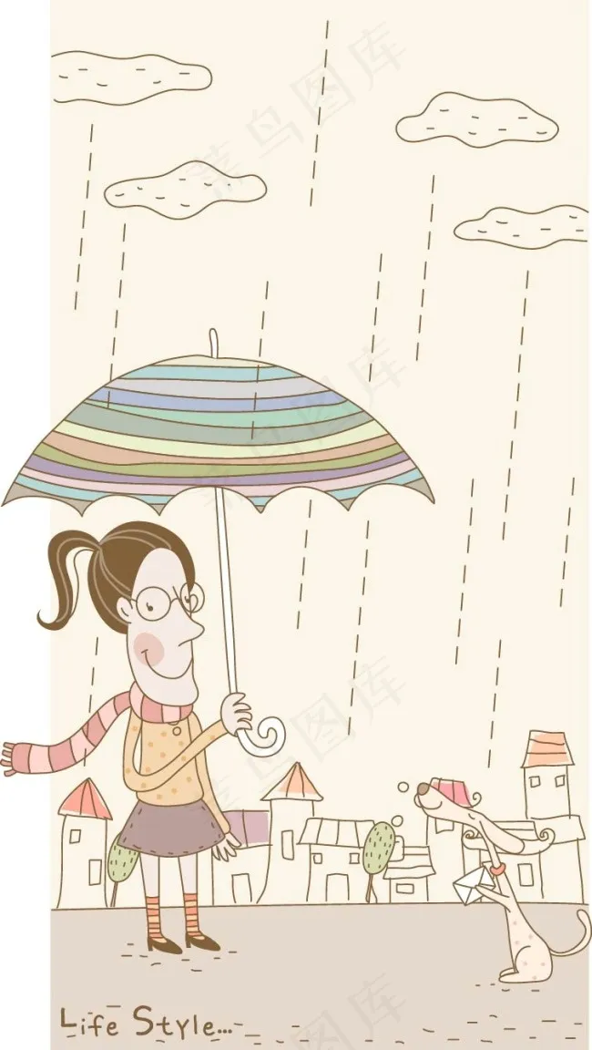雨天的路人ai矢量模版下载