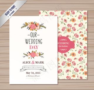 婚礼花卉邀请卡矢量设计