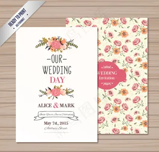婚礼花卉邀请卡矢量设计