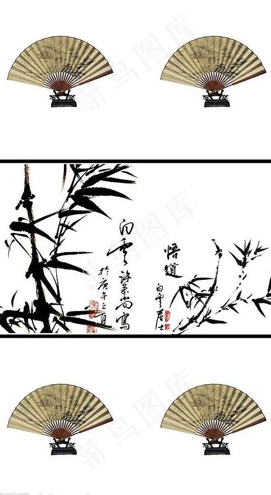 水墨竹扇(4008X6981(DPI:100))psd模版下载