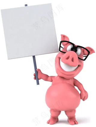 举着牌子的3D小猪图片