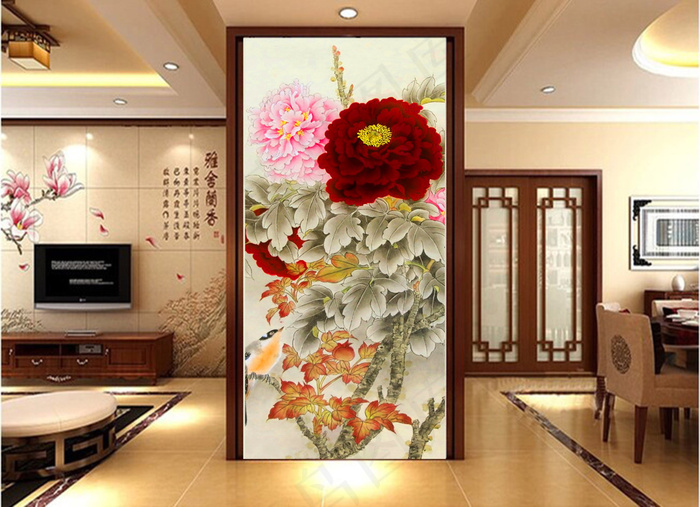 牡丹花家和富贵玄关图(3402X6803(DPI:72))psd模版下载