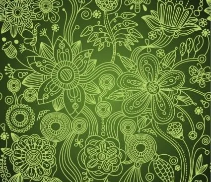 绿花的无缝背景矢量插画