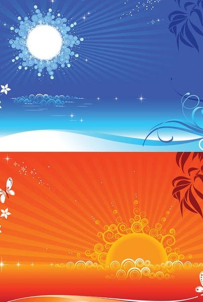海滩的夜晚与傍晚矢量素材eps,ai矢量模版下载