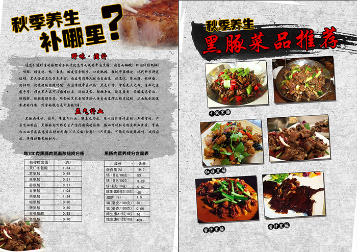黑豚菜品传单餐饮宣传单 营养价值表(2480X3508(DPI:300))psd模版下载