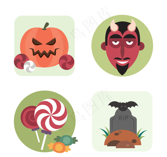 4款卡通万圣节图标矢量图