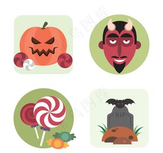 4款卡通万圣节图标矢量图