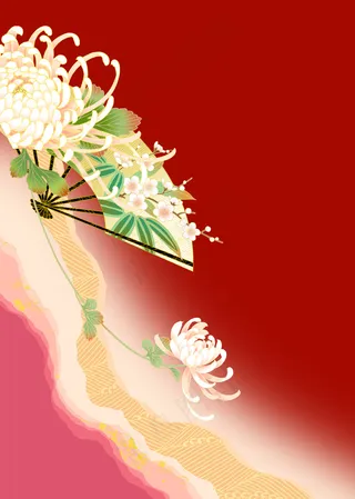 红粉渐变扇形菊花背景图