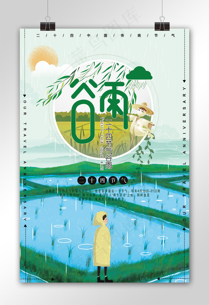 清新节气谷雨海报模板(7087X10630(DPI:300))psd模版下载